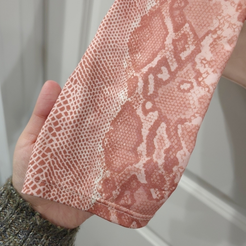 AFRM Long Sleeve V-Neck Blush Pink Snake Print Thong Bodysuit, Button Front, XL - Picture 7 of 14